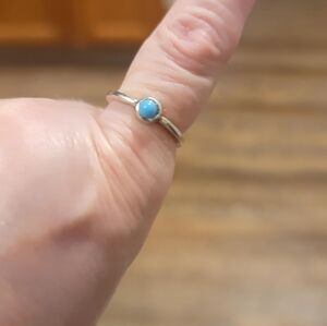 Sterling Silver Dainty Turquoise Stacking Ring.